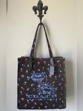 Ltd Ed COACH X Keith Haring Spaceship Dog Black Floral Vintage Rose Bag 28652